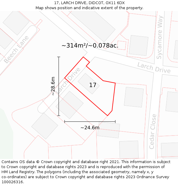 17, LARCH DRIVE, DIDCOT, OX11 6DX: Plot and title map