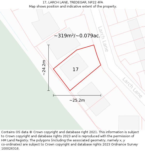 17, LARCH LANE, TREDEGAR, NP22 4FA: Plot and title map