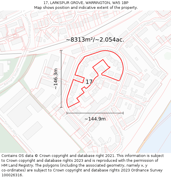17, LARKSPUR GROVE, WARRINGTON, WA5 1BP: Plot and title map