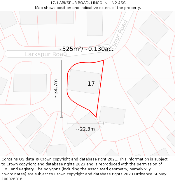 17, LARKSPUR ROAD, LINCOLN, LN2 4SS: Plot and title map