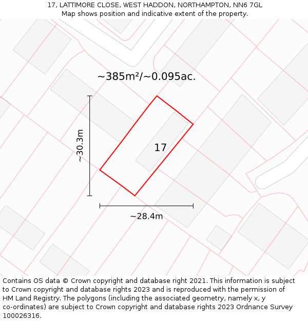 17, LATTIMORE CLOSE, WEST HADDON, NORTHAMPTON, NN6 7GL: Plot and title map