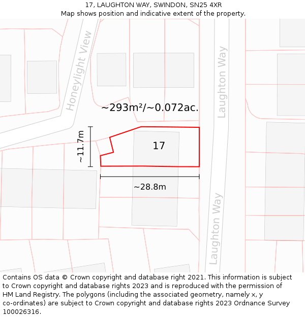 17, LAUGHTON WAY, SWINDON, SN25 4XR: Plot and title map