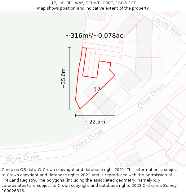 17, LAUREL WAY, SCUNTHORPE, DN16 3GT: Plot and title map
