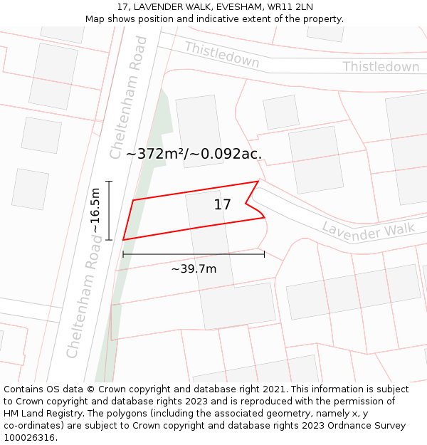 17, LAVENDER WALK, EVESHAM, WR11 2LN: Plot and title map