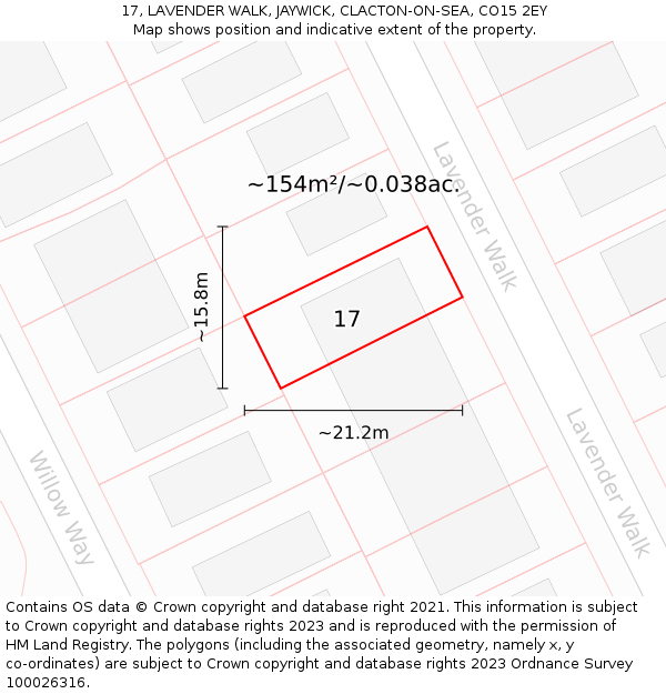 17, LAVENDER WALK, JAYWICK, CLACTON-ON-SEA, CO15 2EY: Plot and title map