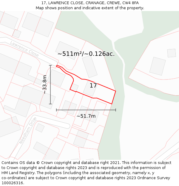17, LAWRENCE CLOSE, CRANAGE, CREWE, CW4 8FA: Plot and title map
