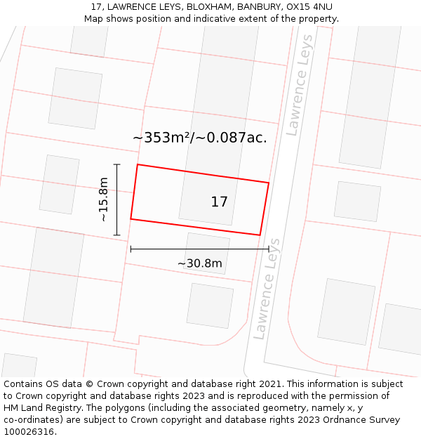 17, LAWRENCE LEYS, BLOXHAM, BANBURY, OX15 4NU: Plot and title map