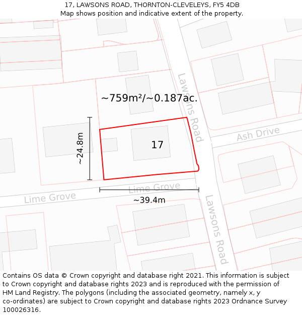 17, LAWSONS ROAD, THORNTON-CLEVELEYS, FY5 4DB: Plot and title map