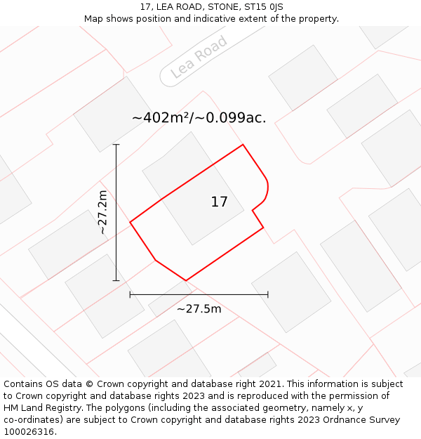 17, LEA ROAD, STONE, ST15 0JS: Plot and title map