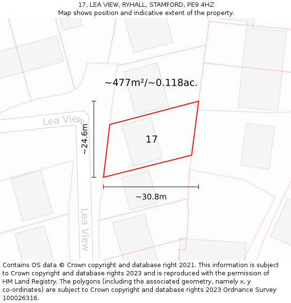 17, LEA VIEW, RYHALL, STAMFORD, PE9 4HZ: Plot and title map
