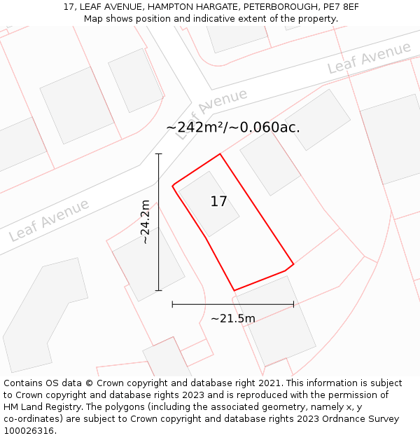 17, LEAF AVENUE, HAMPTON HARGATE, PETERBOROUGH, PE7 8EF: Plot and title map