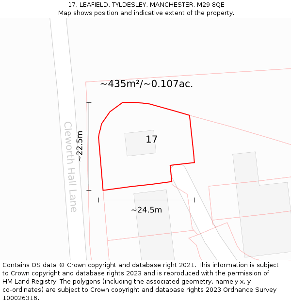 17, LEAFIELD, TYLDESLEY, MANCHESTER, M29 8QE: Plot and title map