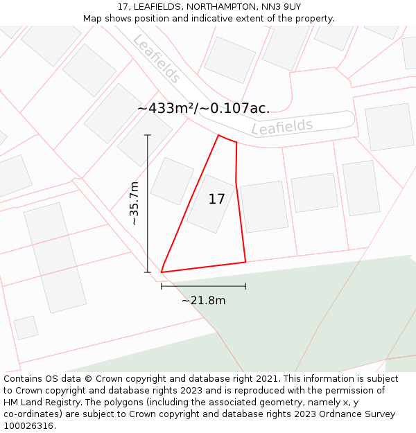17, LEAFIELDS, NORTHAMPTON, NN3 9UY: Plot and title map