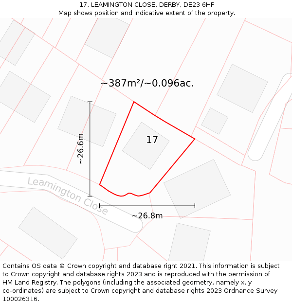 17, LEAMINGTON CLOSE, DERBY, DE23 6HF: Plot and title map