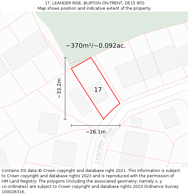 17, LEANDER RISE, BURTON-ON-TRENT, DE15 9FD: Plot and title map