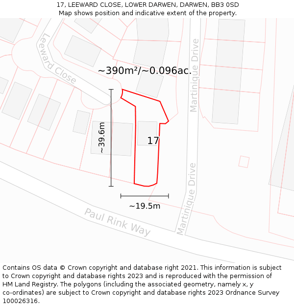17, LEEWARD CLOSE, LOWER DARWEN, DARWEN, BB3 0SD: Plot and title map