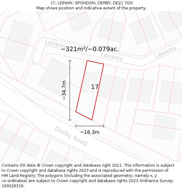 17, LEEWAY, SPONDON, DERBY, DE21 7GG: Plot and title map