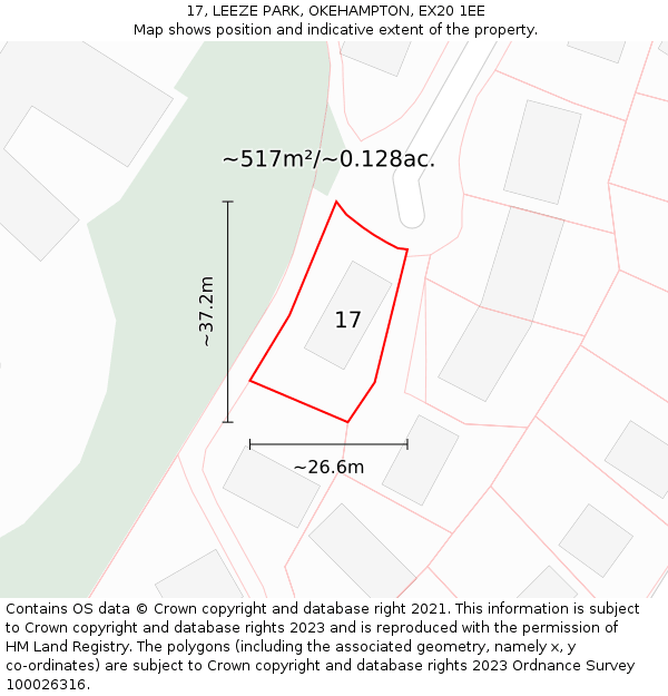 17, LEEZE PARK, OKEHAMPTON, EX20 1EE: Plot and title map