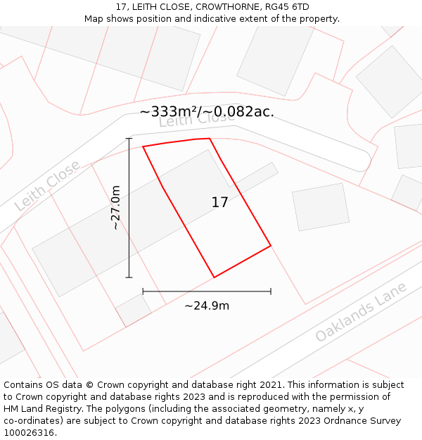 17, LEITH CLOSE, CROWTHORNE, RG45 6TD: Plot and title map