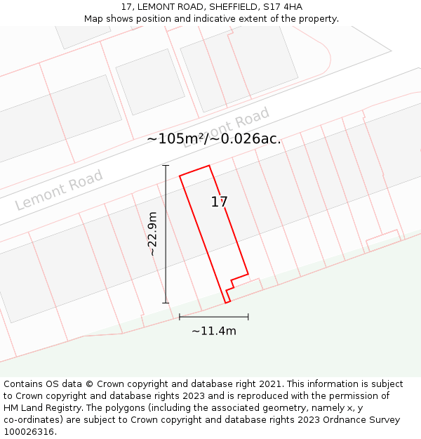 17, LEMONT ROAD, SHEFFIELD, S17 4HA: Plot and title map