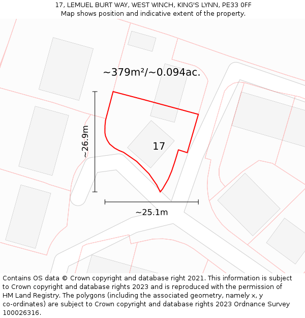 17, LEMUEL BURT WAY, WEST WINCH, KING'S LYNN, PE33 0FF: Plot and title map