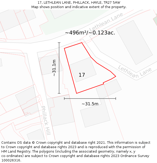 17, LETHLEAN LANE, PHILLACK, HAYLE, TR27 5AW: Plot and title map