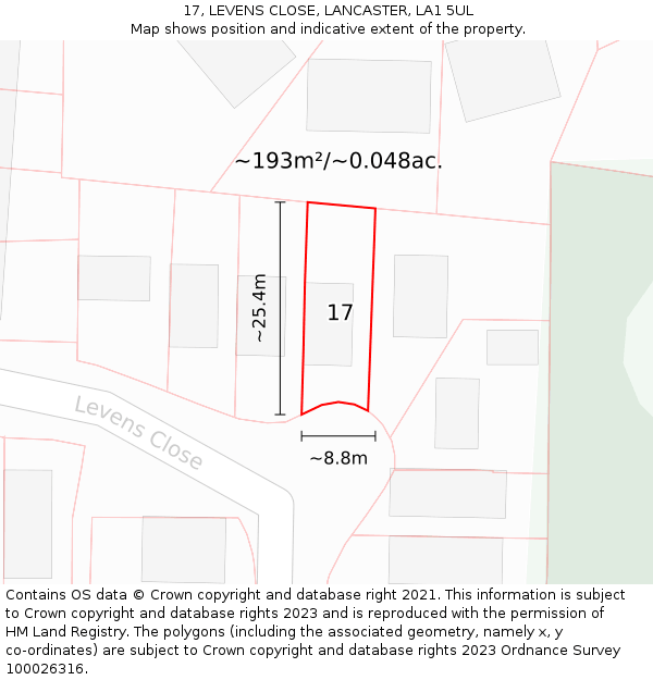 17, LEVENS CLOSE, LANCASTER, LA1 5UL: Plot and title map