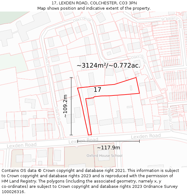 17, LEXDEN ROAD, COLCHESTER, CO3 3PN: Plot and title map