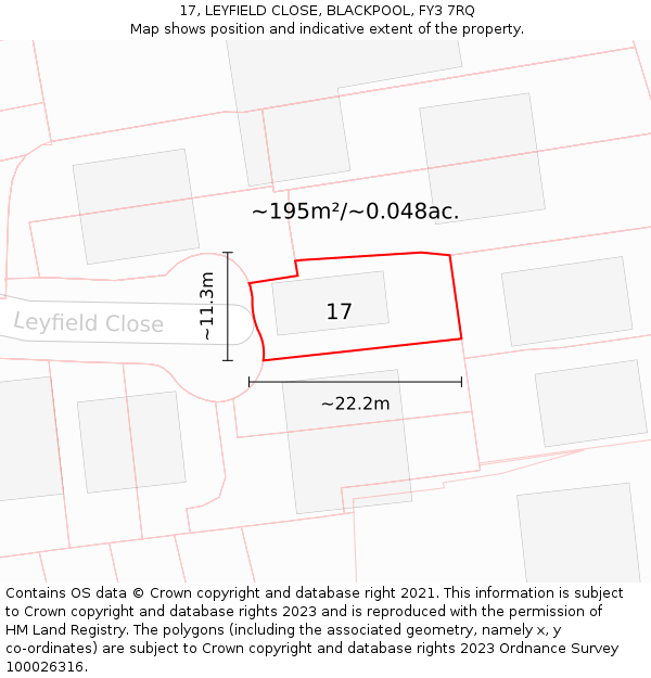 17, LEYFIELD CLOSE, BLACKPOOL, FY3 7RQ: Plot and title map