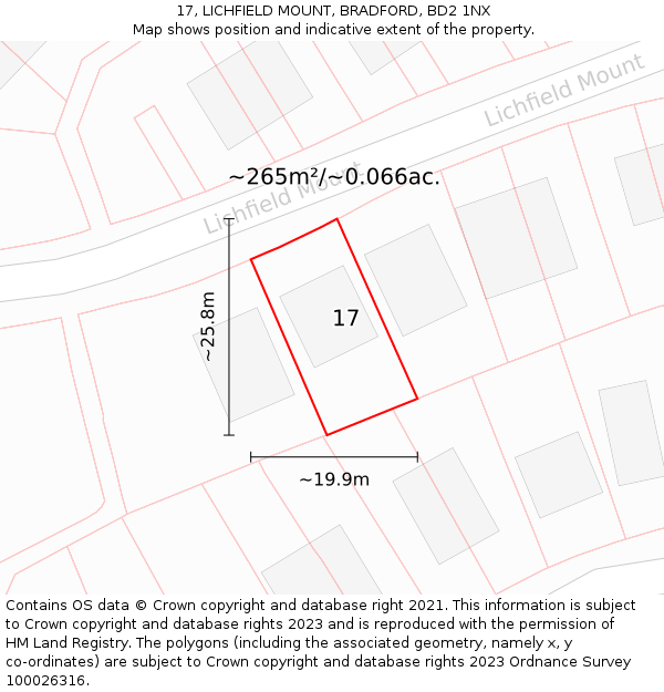 17, LICHFIELD MOUNT, BRADFORD, BD2 1NX: Plot and title map