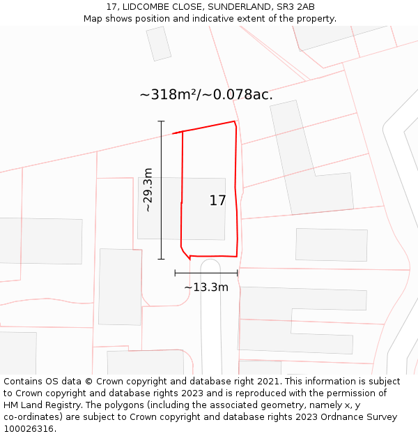 17, LIDCOMBE CLOSE, SUNDERLAND, SR3 2AB: Plot and title map