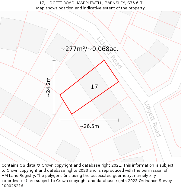 17, LIDGETT ROAD, MAPPLEWELL, BARNSLEY, S75 6LT: Plot and title map