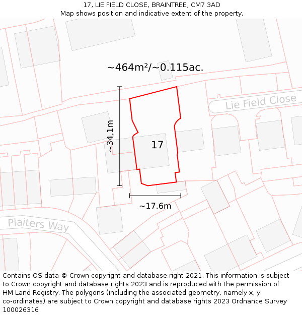 17, LIE FIELD CLOSE, BRAINTREE, CM7 3AD: Plot and title map
