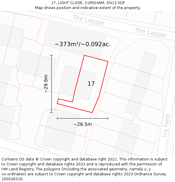 17, LIGHT CLOSE, CORSHAM, SN13 0DF: Plot and title map