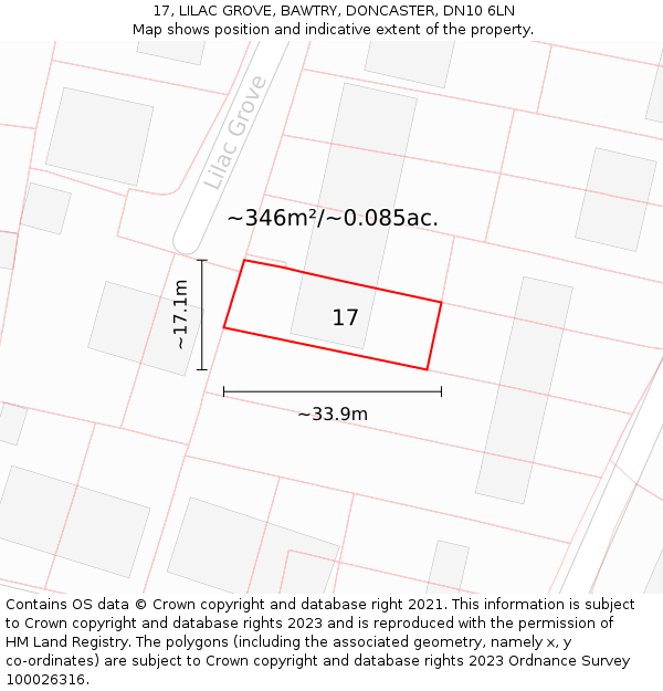 17, LILAC GROVE, BAWTRY, DONCASTER, DN10 6LN: Plot and title map