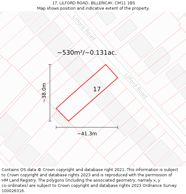 17, LILFORD ROAD, BILLERICAY, CM11 1BS: Plot and title map