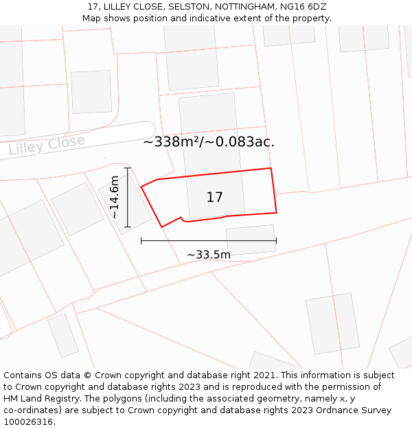 17, LILLEY CLOSE, SELSTON, NOTTINGHAM, NG16 6DZ: Plot and title map