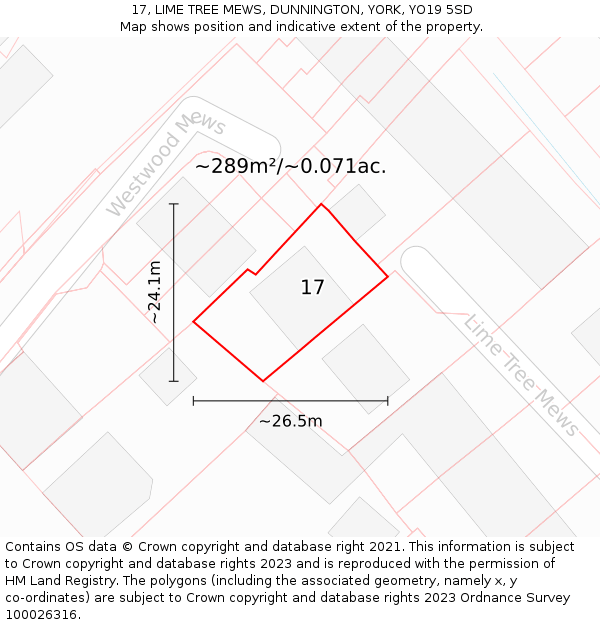 17, LIME TREE MEWS, DUNNINGTON, YORK, YO19 5SD: Plot and title map