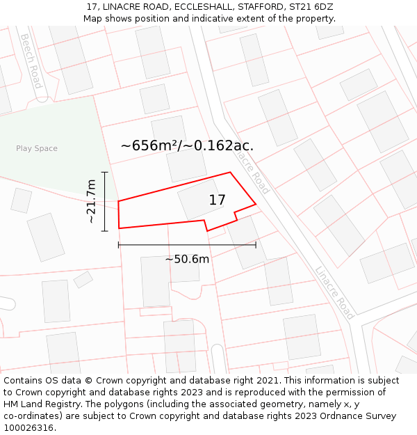 17, LINACRE ROAD, ECCLESHALL, STAFFORD, ST21 6DZ: Plot and title map