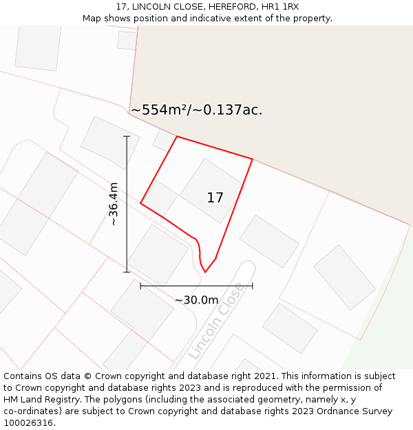 17, LINCOLN CLOSE, HEREFORD, HR1 1RX: Plot and title map