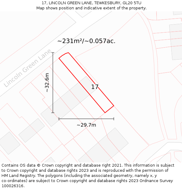 17, LINCOLN GREEN LANE, TEWKESBURY, GL20 5TU: Plot and title map
