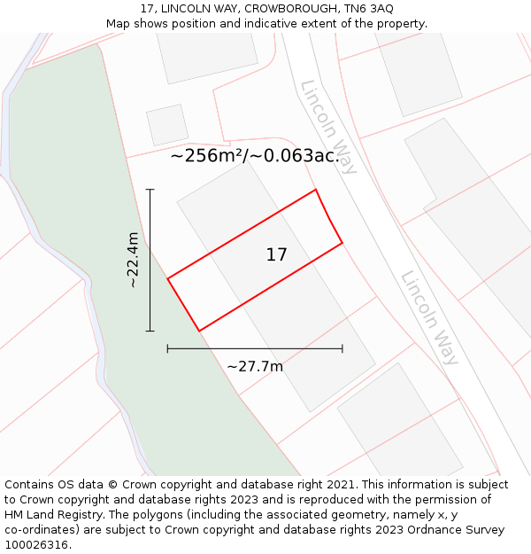 17, LINCOLN WAY, CROWBOROUGH, TN6 3AQ: Plot and title map