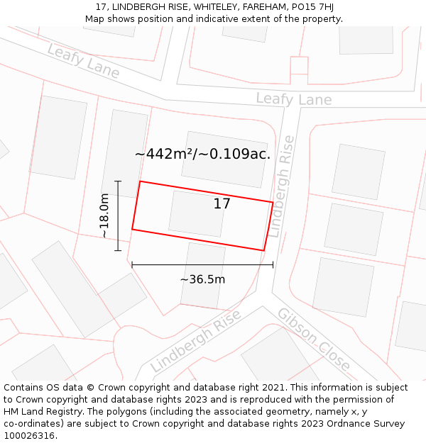 17, LINDBERGH RISE, WHITELEY, FAREHAM, PO15 7HJ: Plot and title map