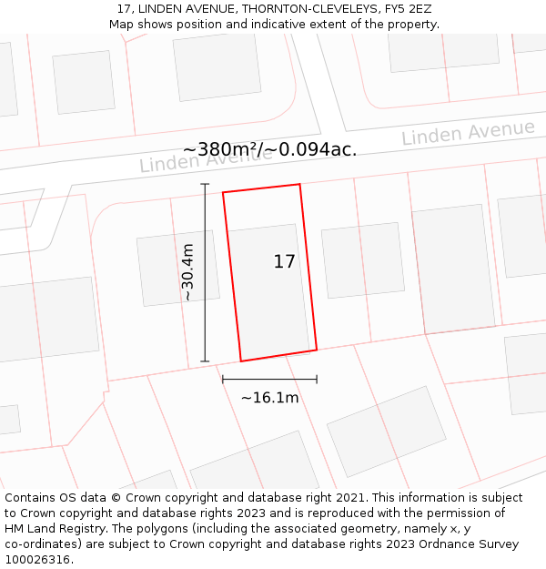 17, LINDEN AVENUE, THORNTON-CLEVELEYS, FY5 2EZ: Plot and title map