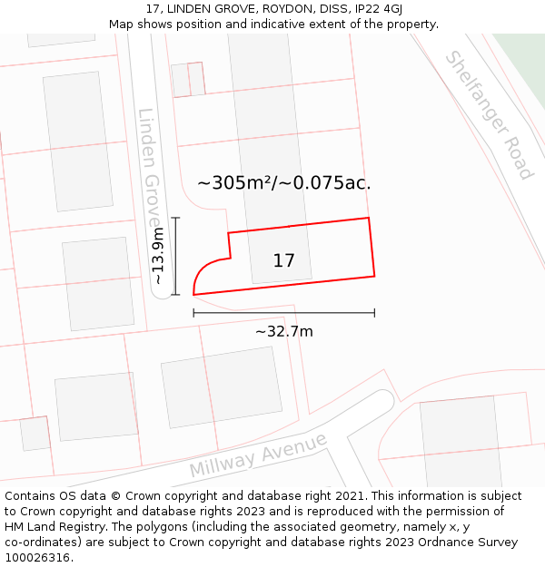 17, LINDEN GROVE, ROYDON, DISS, IP22 4GJ: Plot and title map