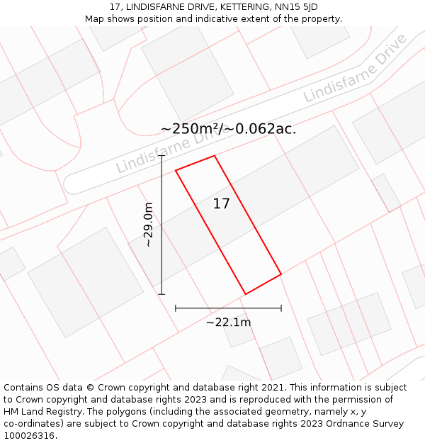 17, LINDISFARNE DRIVE, KETTERING, NN15 5JD: Plot and title map