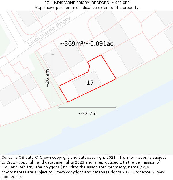 17, LINDISFARNE PRIORY, BEDFORD, MK41 0RE: Plot and title map