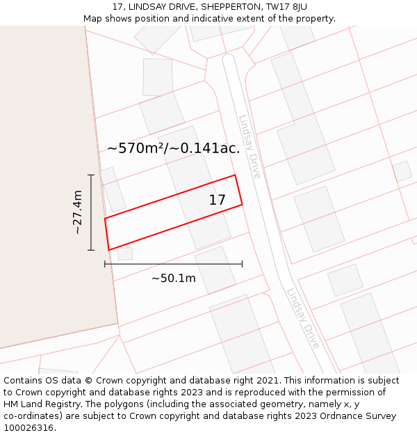 17, LINDSAY DRIVE, SHEPPERTON, TW17 8JU: Plot and title map
