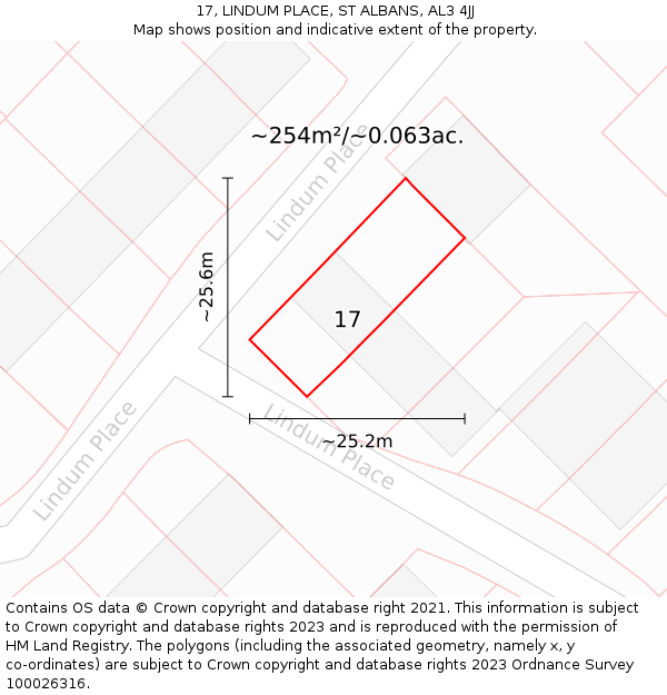 17, LINDUM PLACE, ST ALBANS, AL3 4JJ: Plot and title map