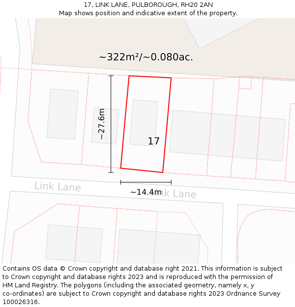 17, LINK LANE, PULBOROUGH, RH20 2AN: Plot and title map